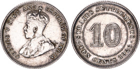 Straits Settlements 10 Cents 1926
KM# 29b, N# 4503; Silver; George V; XF-AUNC