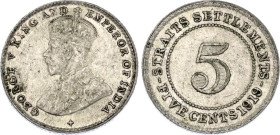 Straits Settlements 5 Cents 1919
KM# 31, N# 12772; Silver; George V; Bombay Mint; UNC
