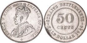 Straits Settlements 50 Cents 1920
KM# 35.1, N# 12778; Cross below bust; Silver; George V; UNC- with mint luster