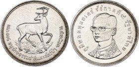 Thailand 100 Baht 1974 BE 2517
Y# 103, N# 15282 ; Silver; Rama IX; World Wildlife Fund - Deer; Llantrisant Mint; Mintage 20351; UNC