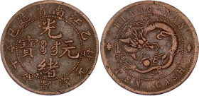 China Kiangnan 10 Cash 1905
Y# 135.10, N# 21070; Copper 6.79 g.; Guangxu; VF