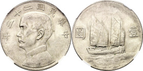 China Republic 1 Yuan 1934 (23) NGC MS62
Y# 345, Kann# 623, L&M# 109, N# 16370; Silver ; Junk dollar; Sun Yat-sen; 年二十二國民華中; UNC