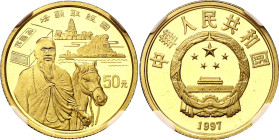 China Republic 50 Yuan 1997 NGC PF67 ULTRA CAMEO
KM# 1107, N# 164311; Gold (.999) 10.10 g., Proof; Silk Road - Man with Horse