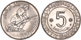 Algeria 5 Dinar 1974
KM# 108, N# 2493; Nickel; 20th Anniversary of the Algerian revolution; UNC with full mint luster
