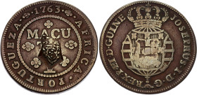 Angola 2 Macutas 1837 - 1840 (ND) On 1 Macuta 1763
KM# 51.1, N# 24970; Bronze 35.56g.; Maria II; XF-AUNC