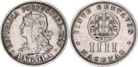 Angola 20 Centavos / 4 Macutas 1927
KM# 68, N# 4371; Copper-nickel; AUNC