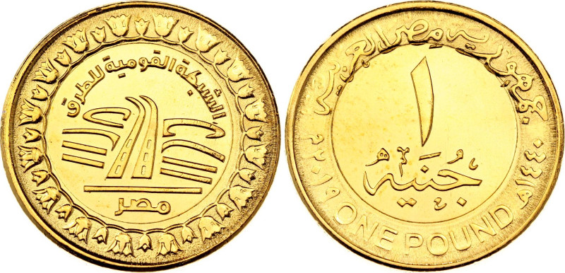 Egypt 1 Pound 2019 AH 1440
UC# 109, N# 161462; Gold Plated; National Roads Netw...