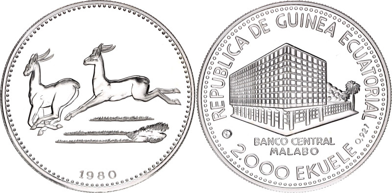 Equatorial Guinea 2000 Ekuele 1980 CHI
KM# 56, N# 45251; Silver, Proof; Impalas...
