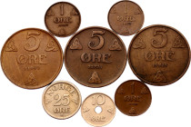 Norway Lot of 8 Coins 1913 - 1953
Copper-nickel & Bronze; Haakon VII
