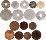 World Lot of 16 Coins 1890 - 1974
Copper-Nickel; Various countries, rulers, motives & denominations; VG-VF