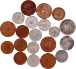 World Lot of 20 Coins 1909 - 1970
Copper; Various countries, rulers, motives & denominations; VG-VF