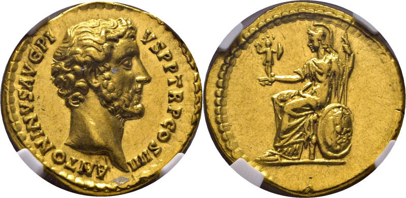 ROMA IMPERIO. Antonino Pío. Roma. Áureo. 138-161. Busto del emperador a derecha....