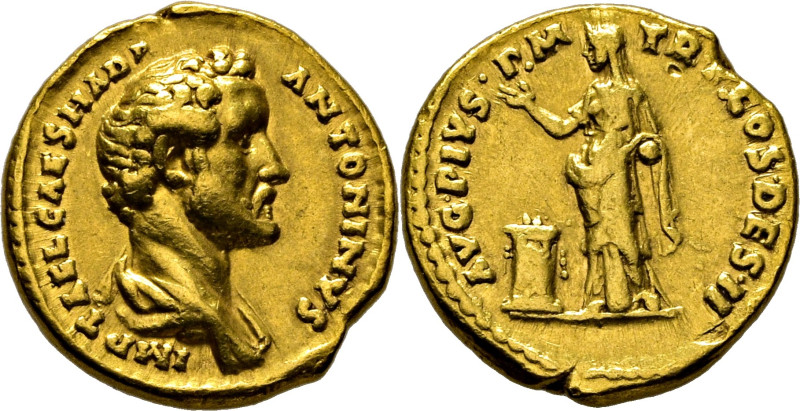 ROMA IMPERIO. Antonino Pío. Roma. Áureo. 138 d.C. Busto del emperador a derecha....