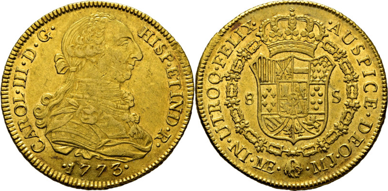 ESPAÑA. Carlos III. Lima. 8 escudos. 1773. MJ. Cy12839. 26´97 g. Finas suaves ra...