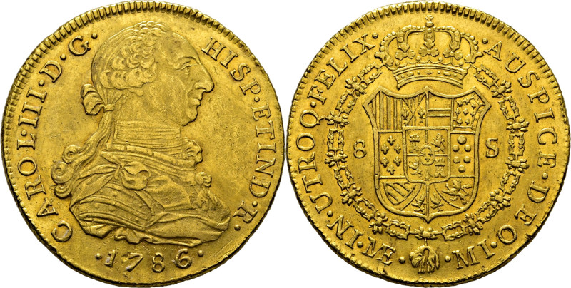 ESPAÑA. Carlos III. Lima. 8 escudos. 1786. MI. Cy12976. 27´1 g. Alguna fina suav...