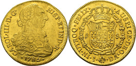 Carlos III. Santiago. 8 escudos. 1785 sobre 4. DA. EBC-/mejor que EBC. Notable reverso