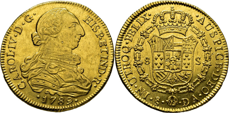 ESPAÑA. Carlos IV. Santiago. 8 escudos. 1789. DA. Cy14449. 27´05 g. Levemente fr...