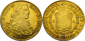 Fernando VII. México. 8 escudos. 1808. TH. EBC-/EBC. Atractivo tono. Notable lustre