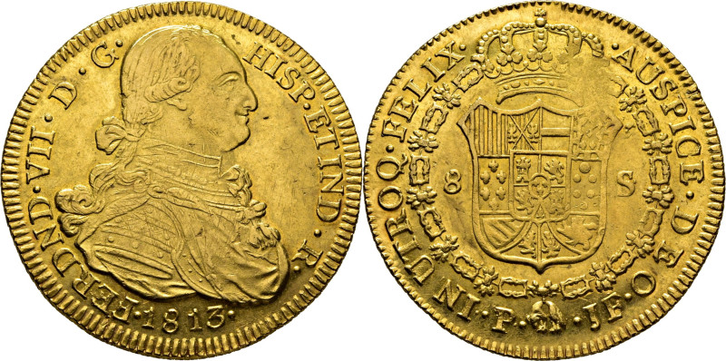 ESPAÑA. Fernando VII. Popayán. 8 escudos. 1813. JF. Cy16422. 26´84 g. Pelo retoc...