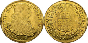 Fernando VII. Popayán. 8 escudos. 1813. JF. EBC/EBC+. Tono. Fortísima acuñación del busto