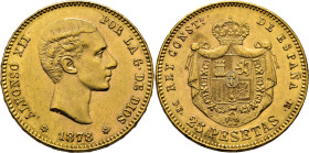 Alfonso XII. Madrid. 25 pesetas. 1878*18-78. DEM. EBC-/EBC. Tono