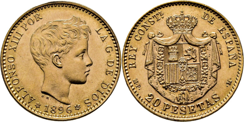ESPAÑA. Alfonso XII. Madrid. 20 pesetas. 1896*19-62. PGV. Reacuñación oficial de...