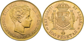Alfonso XII. Madrid. 100 pesetas. 1897*19-62. SGV. SC. Tono. Muy buen ejemplar