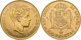 Alfonso XII. Madrid. 100 pesetas. 1897*19-62. SGV. SC. Tono. Buen ejemplar