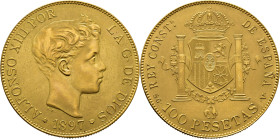 Alfonso XII. Madrid. 100 pesetas. 1897*19-62. SGV. SC-/SC. Muy buen ejemplar. Cierto atractivo