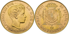 Alfonso XII. Madrid. 100 pesetas. 1897*19-62. SGV. SC. Llamativo resplandor