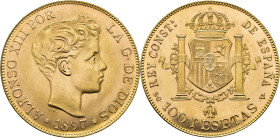 Alfonso XII. Madrid. 100 pesetas. 1897*19-62. SGV. SC. Muy buen ejemplar. Atractiva
