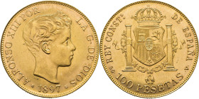 Alfonso XII. Madrid. 100 pesetas. 1897*19-62. SGV. SC. Tono. Buen ejemplar