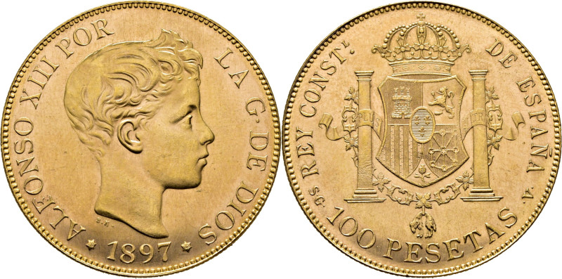 ESPAÑA. Alfonso XII. Madrid. 100 pesetas. 1897*19-62. SGV. Reacuñación oficial d...