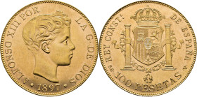 Alfonso XII. Madrid. 100 pesetas. 1897*19-62. SGV. SC. Tono. Muy buen ejemplar
