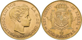 Alfonso XII. Madrid. 100 pesetas. 1897*19-62. SGV. Casi SC+. Estupenda