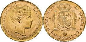 Alfonso XII. Madrid. 100 pesetas. 1897*19-62. SGV. Casi SC+. Muy buen ejemplar