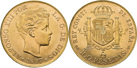 Alfonso XII. Madrid. 100 pesetas. 1897*19-62. SGV. SC. Buen ejemplar