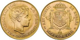Alfonso XII. Madrid. 100 pesetas. 1897*19-62. SGV. SC+/SC. Estupenda
