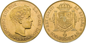 Alfonso XII. Madrid. 100 pesetas. 1897*19-62. SGV. Casi SC. Tono. Buen ejemplar