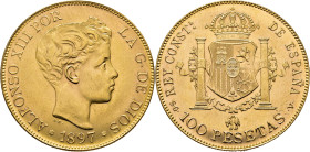Alfonso XII. Madrid. 100 pesetas. 1897*19-62. SGV. SC+. Suave tono. Estupenda