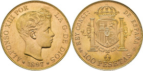 Alfonso XII. Madrid. 100 pesetas. 1897*19-62. SGV. SC+. Magnífica