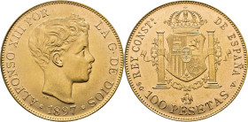 Alfonso XII. Madrid. 100 pesetas. 1897*19-62. SGV. SC. Muy buen y bello ejemplar