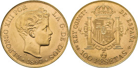 Alfonso XII. Madrid. 100 pesetas. 1897*19-62. SGV. SC. Buen ejemplar. Notable reverso