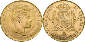 Alfonso XII. Madrid. 100 pesetas. 1897*19-62. SGV. SC. Buen ejemplar
