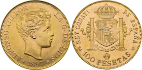 Alfonso XII. Madrid. 100 pesetas. 1897*19-62. SGV. SC+. Tono. Estupenda