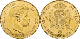 Alfonso XII. Madrid. 100 pesetas. 1897*19-62. SGV. Casi SC+. Estupenda. Bellísima
