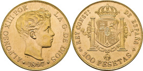 Alfonso XII. Madrid. 100 pesetas. 1897*19-62. SGV. SC+. Tono. Estupenda. Bellísima