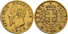 ITALIA. Victor Manuel II. Turín. 20 liras. 1863