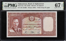 AFGHANISTAN. Bank of Afghanistan. 10 Afghanis, ND (1939). P-23a. PMG Superb Gem Uncirculated 67 EPQ.

Estimate: $150.00- $250.00