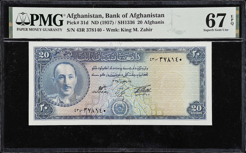 AFGHANISTAN. Bank of Afghanistan. 20 Afghanis, ND (1957). P-31d. PMG Superb Gem ...